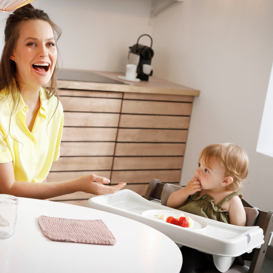 hauck AlphaPlus Grow Along White Wooden High Chair, Tray Table, & Grey Cushion