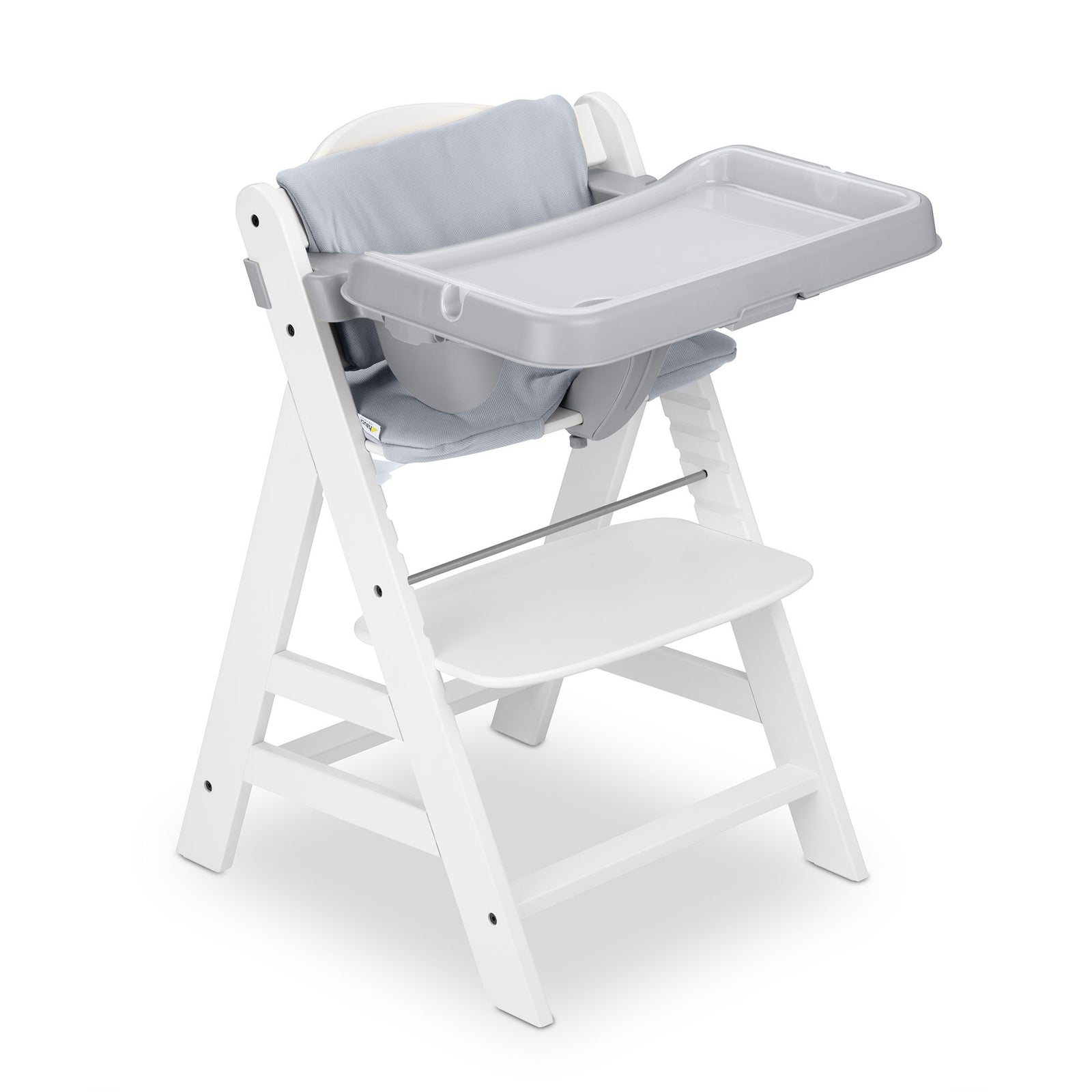hauck Alpha+ Grow Along White Wooden High Chair, Grey Tray Table, & Cushion - VMInnovations