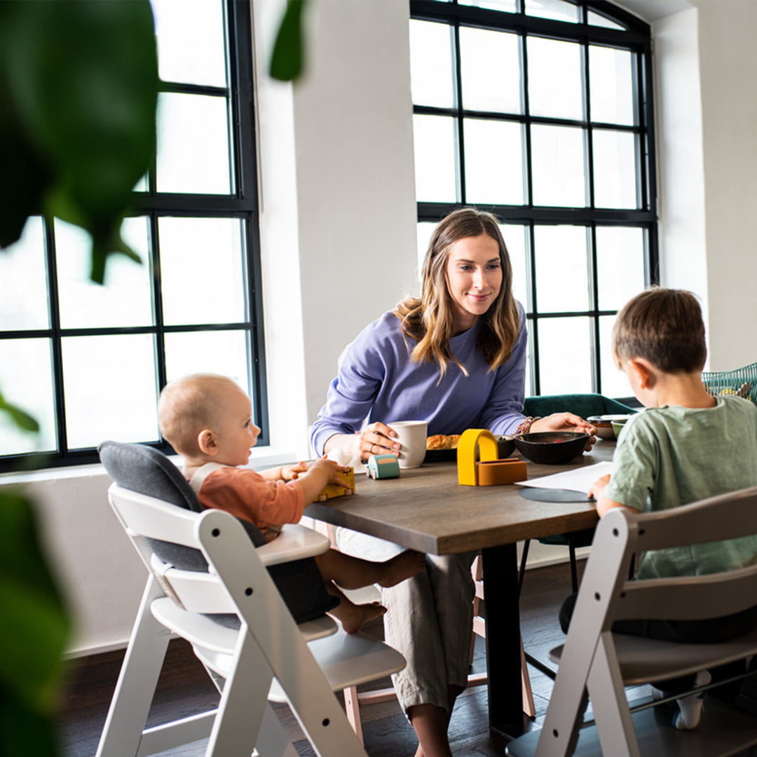 hauck Alpha+ Grow Along White Wooden High Chair, Grey Tray Table, & Cushion