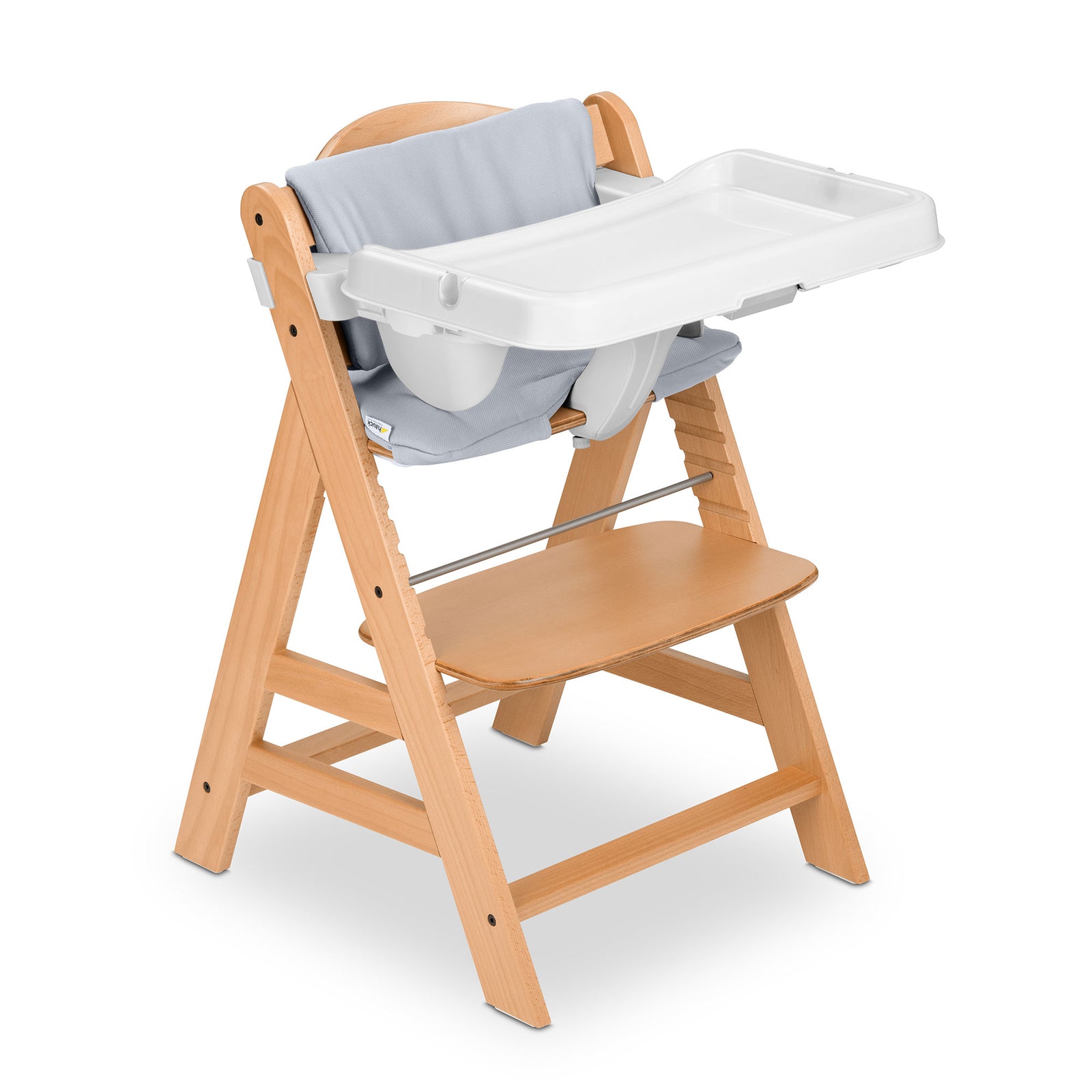 hauck Alpha+ Grow Along Wooden High Chair w/White Tray Table & Grey Cushion - VMInnovations
