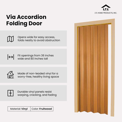 LTL Home Via 36" x 80" Vinyl Hinged Single Folding Door, Fruitwood (For Parts) - VMInnovations