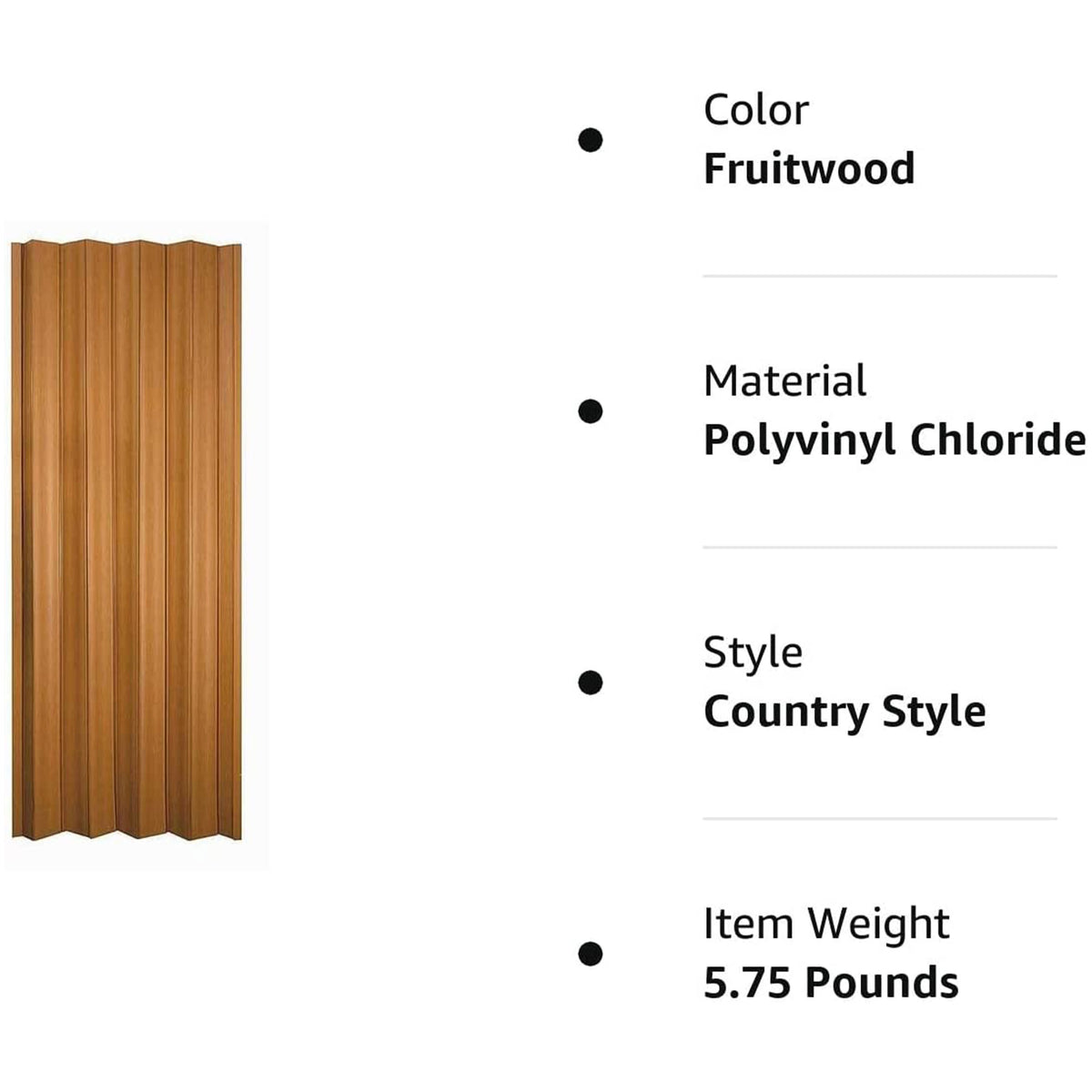 LTL Home Products Via 36" x 80" Vinyl Hinged Folding Door, Fruitwood (Open Box) - VMInnovations