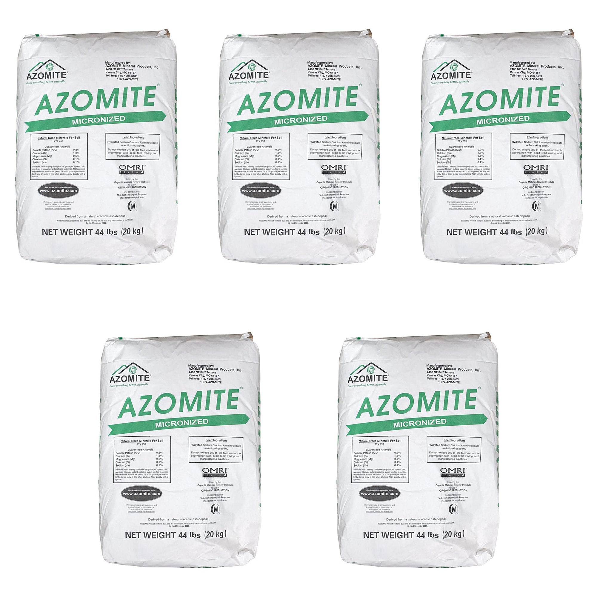 Azomite 44 lbs Micronized Organic Trace Mineral Soil Fertilizer Powder (5 Pack)