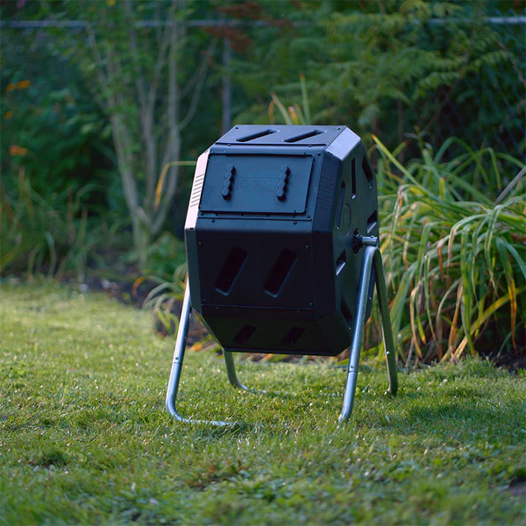 Outdoor 22.5 Gal Tumbling Composter Waste Bin w Aeration Holes, Black (Open Box) - VMInnovations