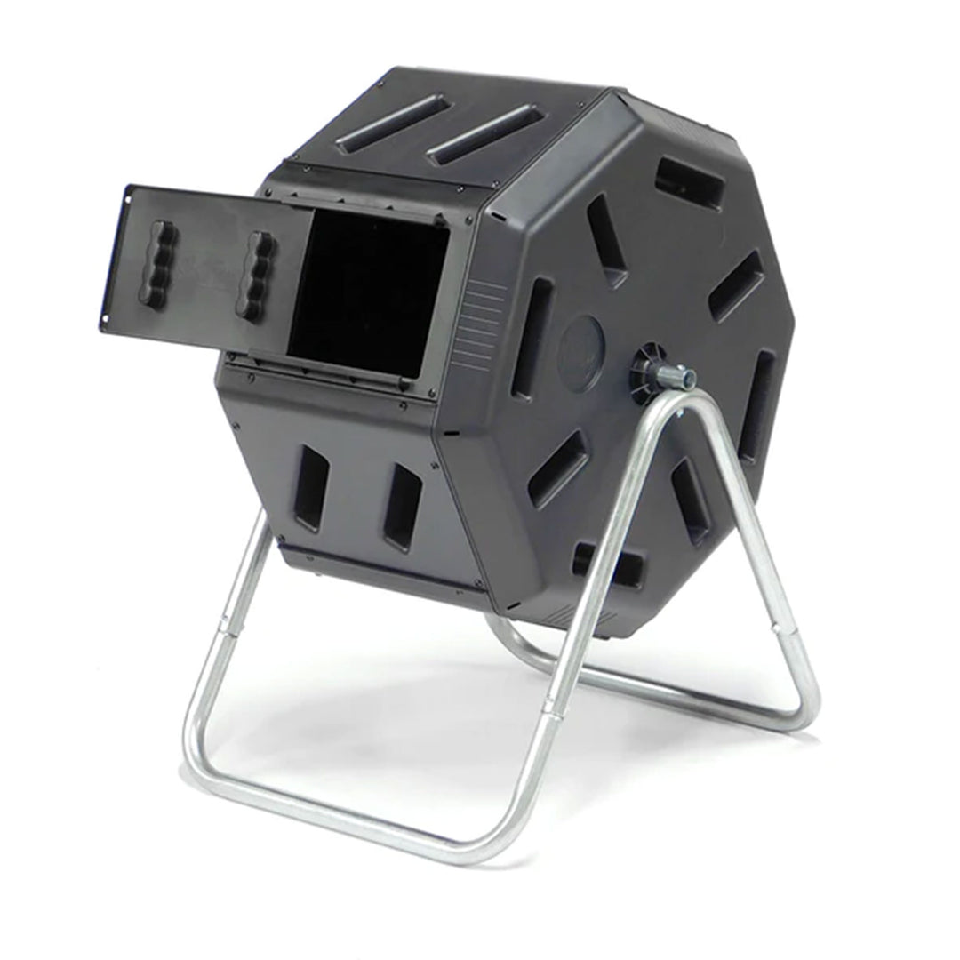 Outdoor 22.5 Gal Tumbling Composter Waste Bin w Aeration Holes, Black (Open Box) - VMInnovations