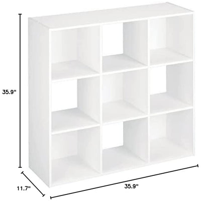 ClosetMaid 9 Cube Wood Stackable Open Bookcase Display Shelf Organizer, White