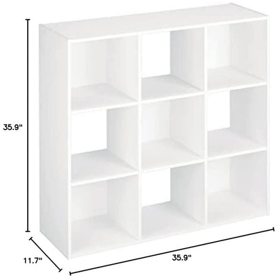 ClosetMaid 9 Cube Wood Stackable Open Bookcase Shelf Organizer, White (Used)