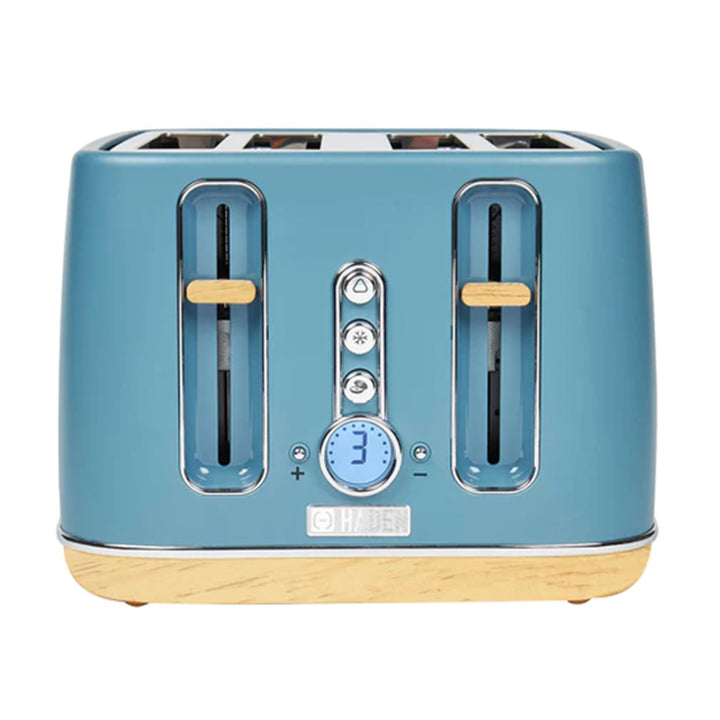 Haden Dorchester 4 Slice Wide Slot Retro Toaster with Control Knob, Stone Blue