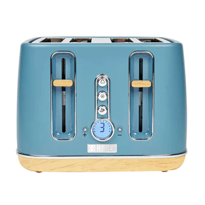 Haden Dorchester 4 Slice Wide Slot Retro Toaster with Control Knob, Stone Blue