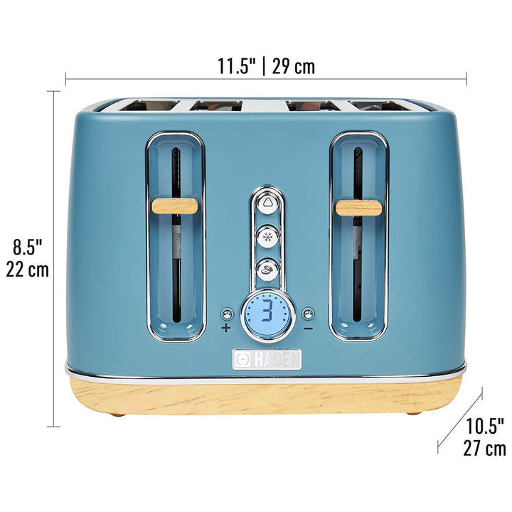 Dorchester 4 Slice Wide Slot Retro Toaster with Control Knob, Stone Blue (Used) - VMInnovations