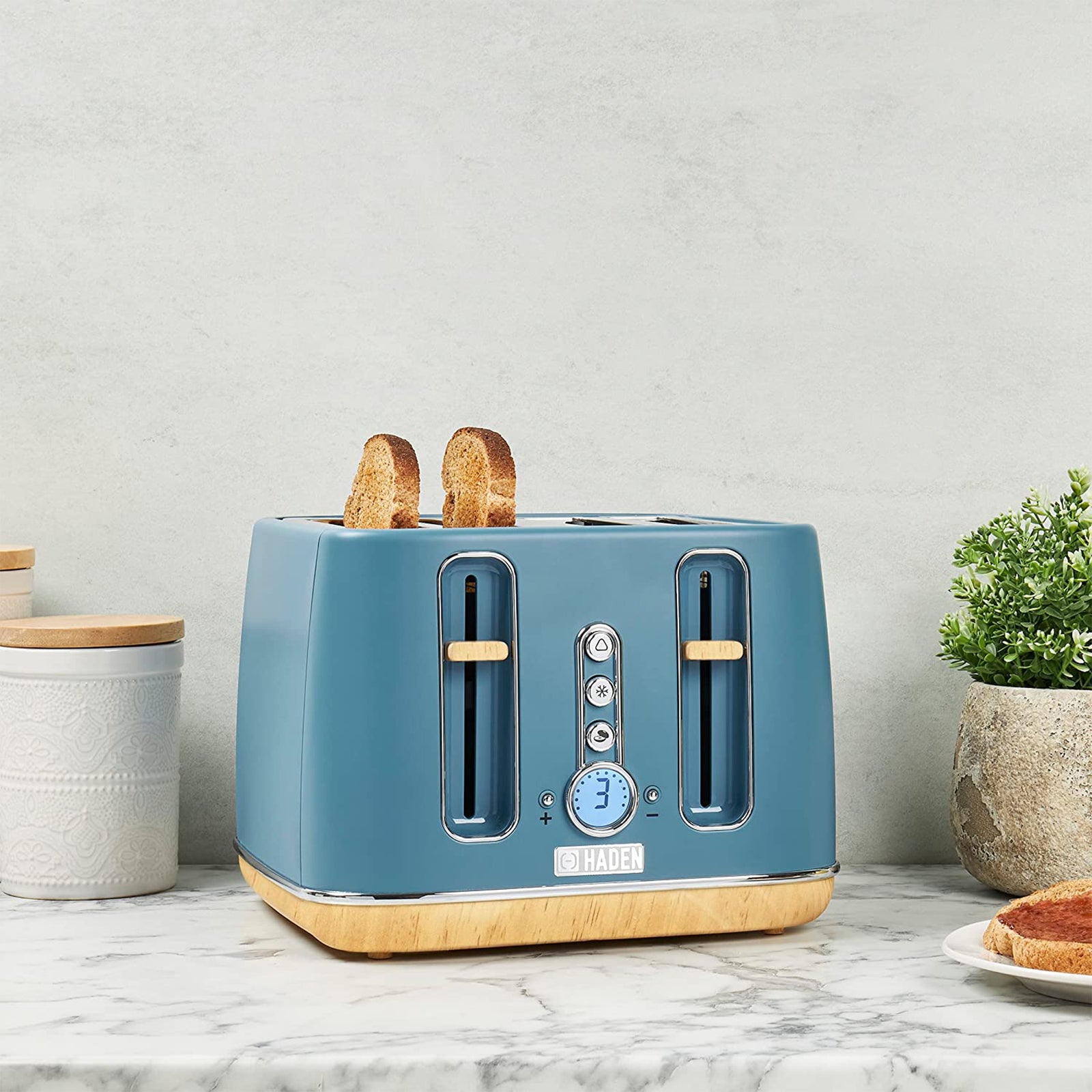 Haden Dorchester 4 Slice Retro Toaster with Control Knob, Stone Blue (Open Box) - VMInnovations