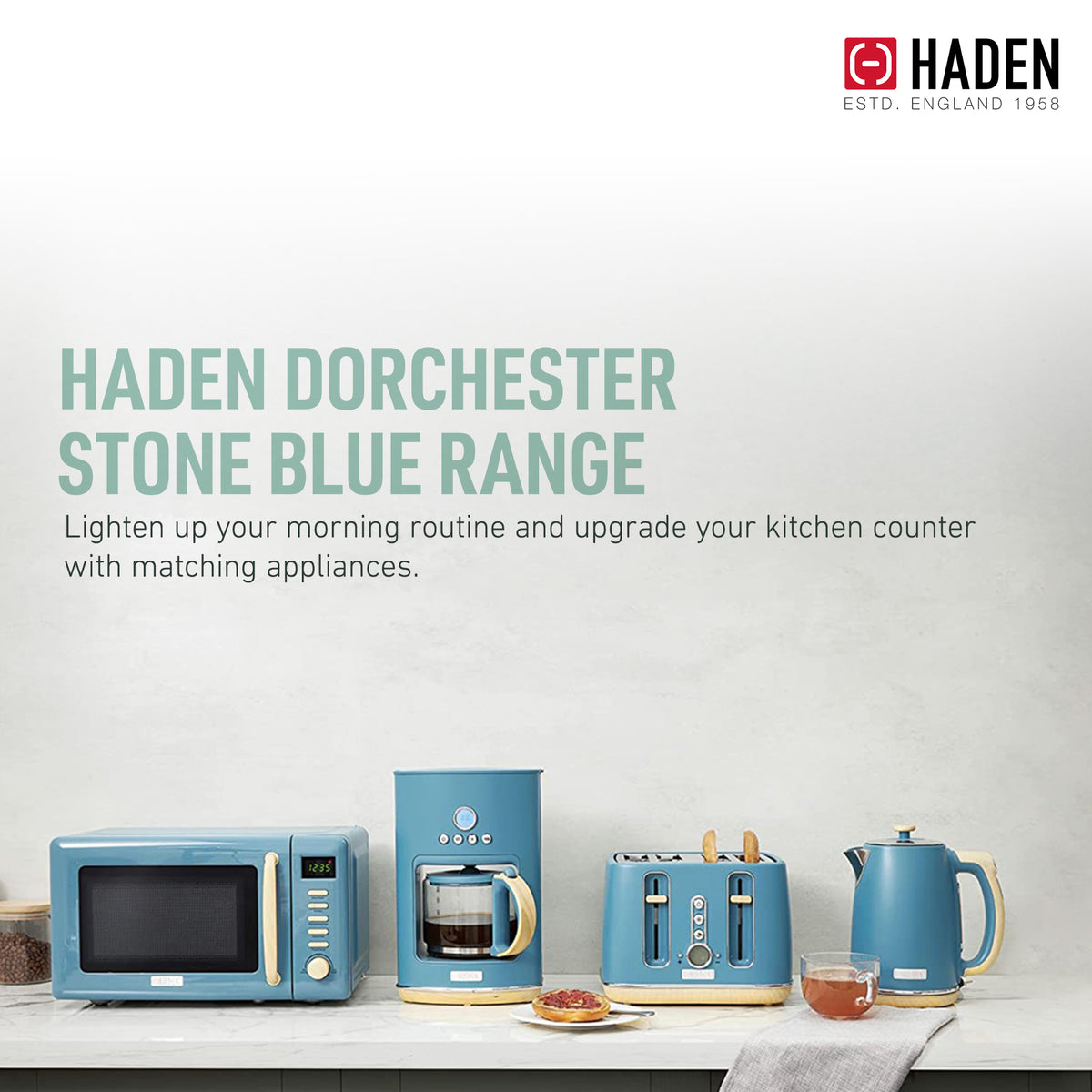 Haden Dorchester 0.7 Cu Ft Compact Countertop Microwave, Stone Blue
