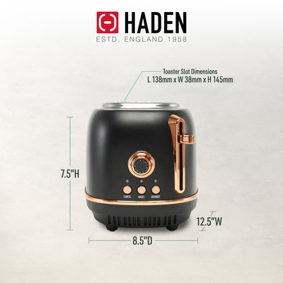 Haden Heritage 2 Slice Wide Slot Toaster w/Crumb Tray, Black/Copper (Used) - VMInnovations