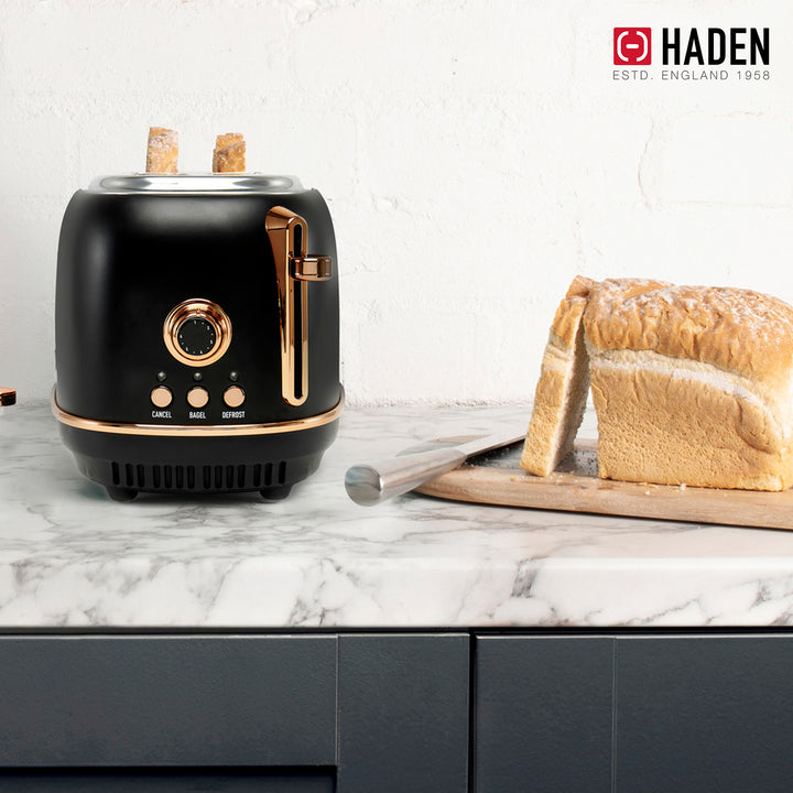 Haden Heritage 2 Slice Wide Slot Stainless Steel Toaster, Black & Copper