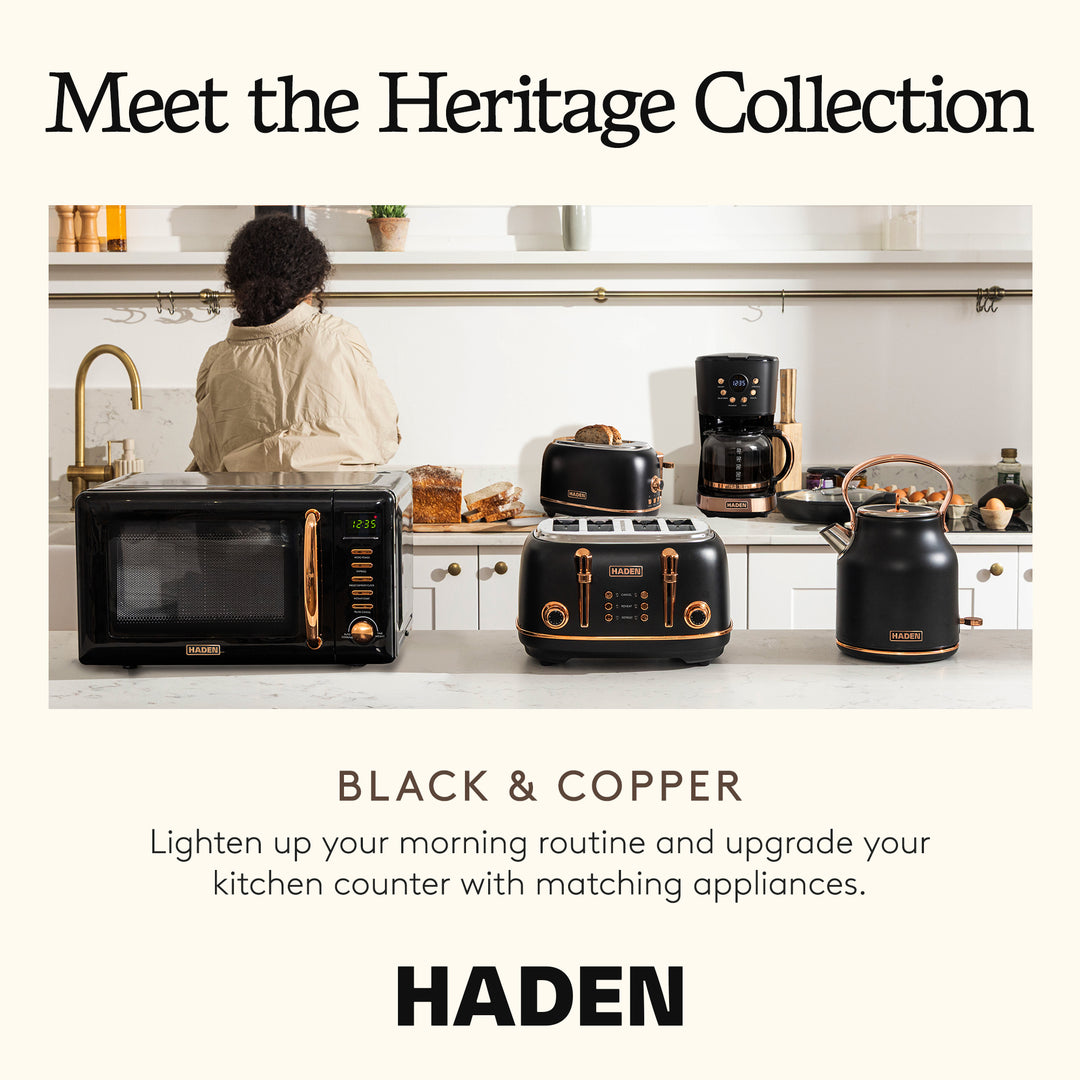 Haden Heritage 2 Slice Wide Slot Stainless Steel Toaster, Black & Copper