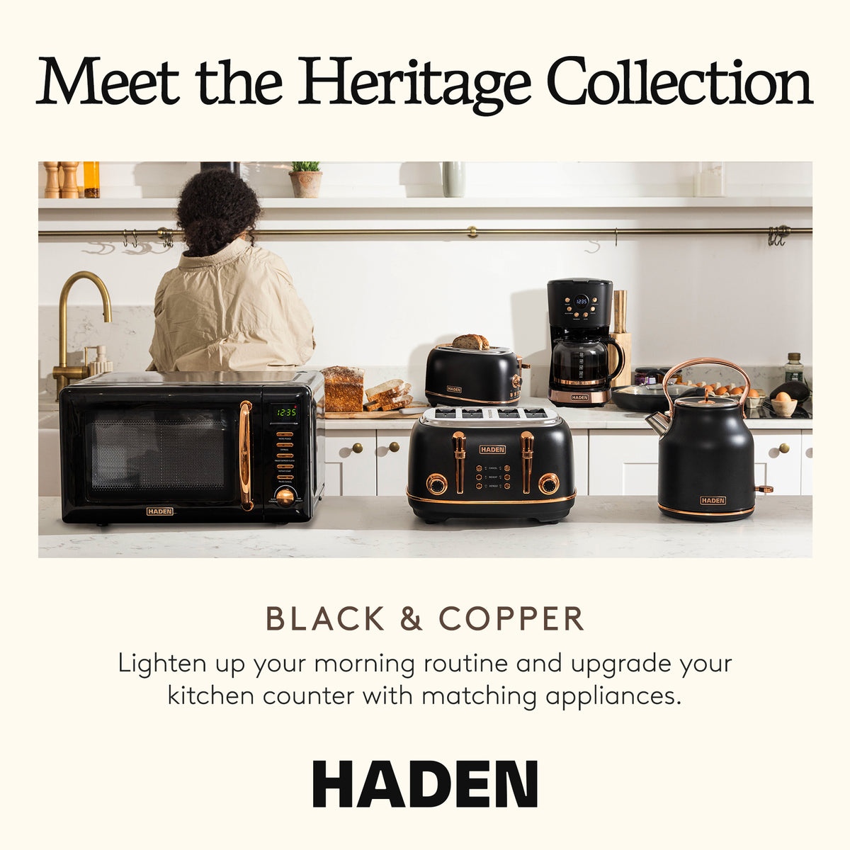 Haden Heritage 2 Slice Wide Slot Stainless Steel Toaster, Black/Copper(Open Box)