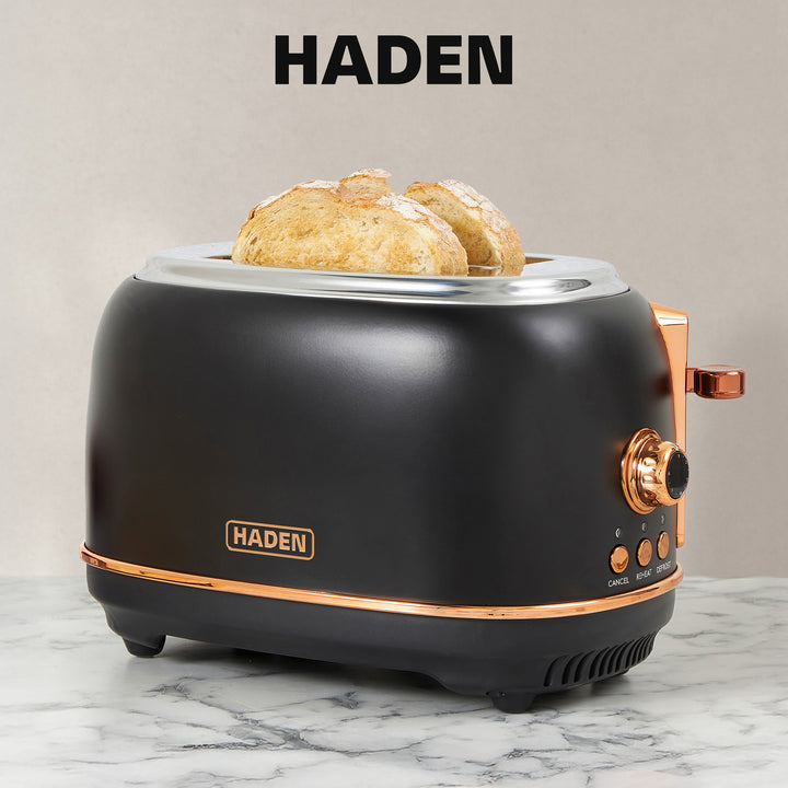 Haden Heritage 2 Slice Wide Slot Stainless Steel Toaster, Black & Copper