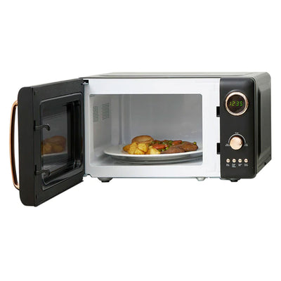 Haden 0.7 Cu Ft Compact Countertop Microwave, 700 Watts, Black & Copper