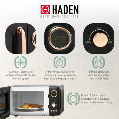 Haden 0.7 Cu Ft Compact Countertop Microwave, 700 Watts, Black & Copper - VMInnovations