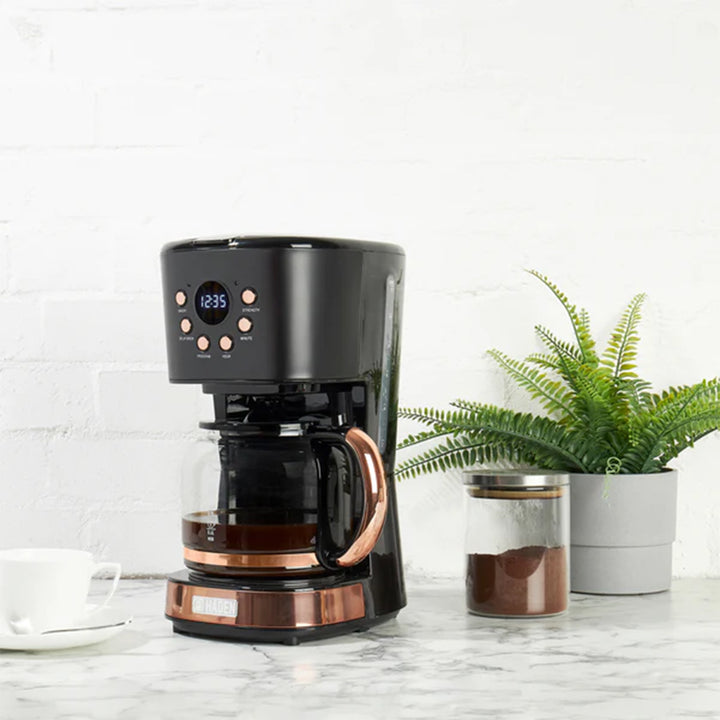 Haden Coffee Machine, 12 Cup Programmable Drip Coffee Maker, Black & Copper