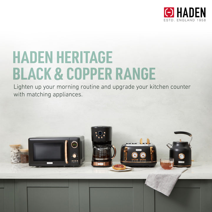 Haden Coffee Machine, 12 Cup Programmable Drip Coffee Maker, Black & Copper