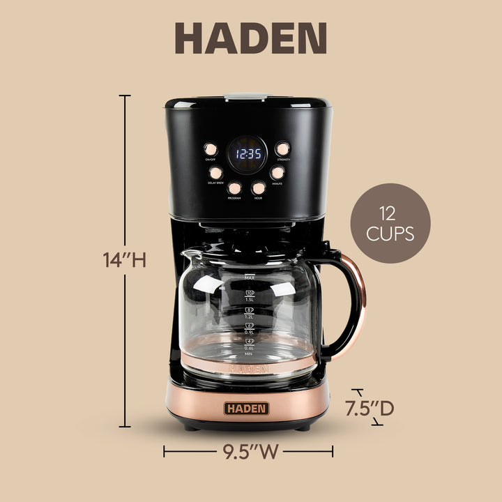 Haden 12 Cup Programmable Retro Coffee Maker Machine, Black/Copper (Open Box)