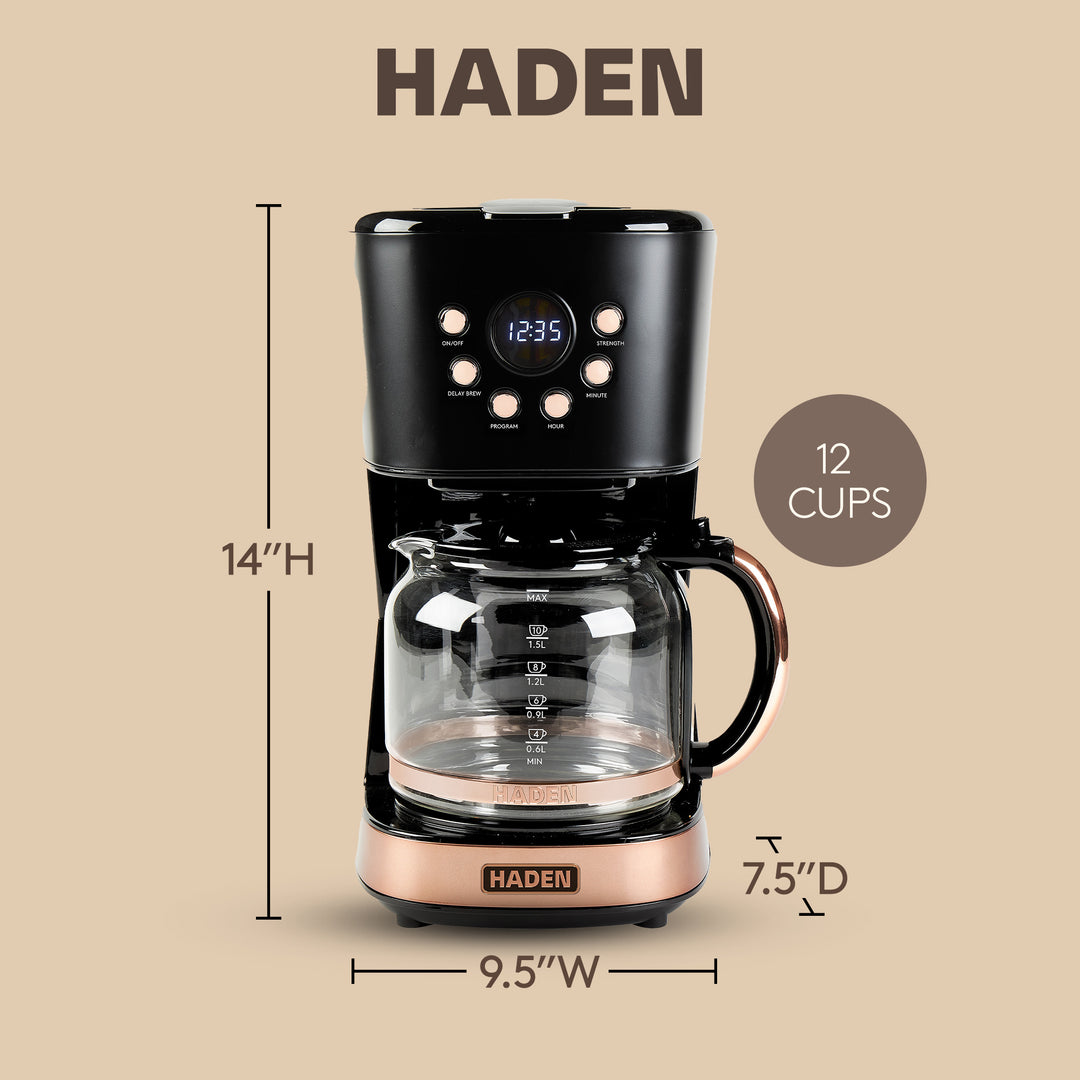 Haden 12 Cup Programmable Retro Coffee Maker Machine, Black/Copper (Open Box) - VMInnovations