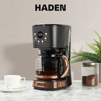 Haden 12 Cup Programmable Retro Coffee Maker Machine, Black/Copper (Open Box)