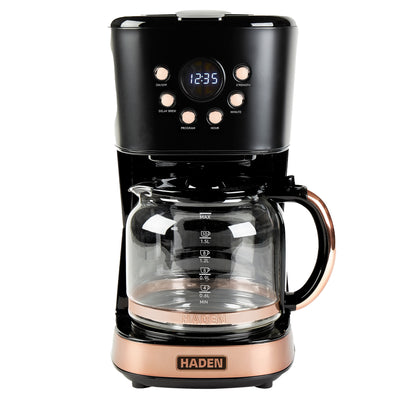 Haden Coffee Machine, 12 Cup Programmable Drip Coffee Maker, Black & Copper - VMInnovations