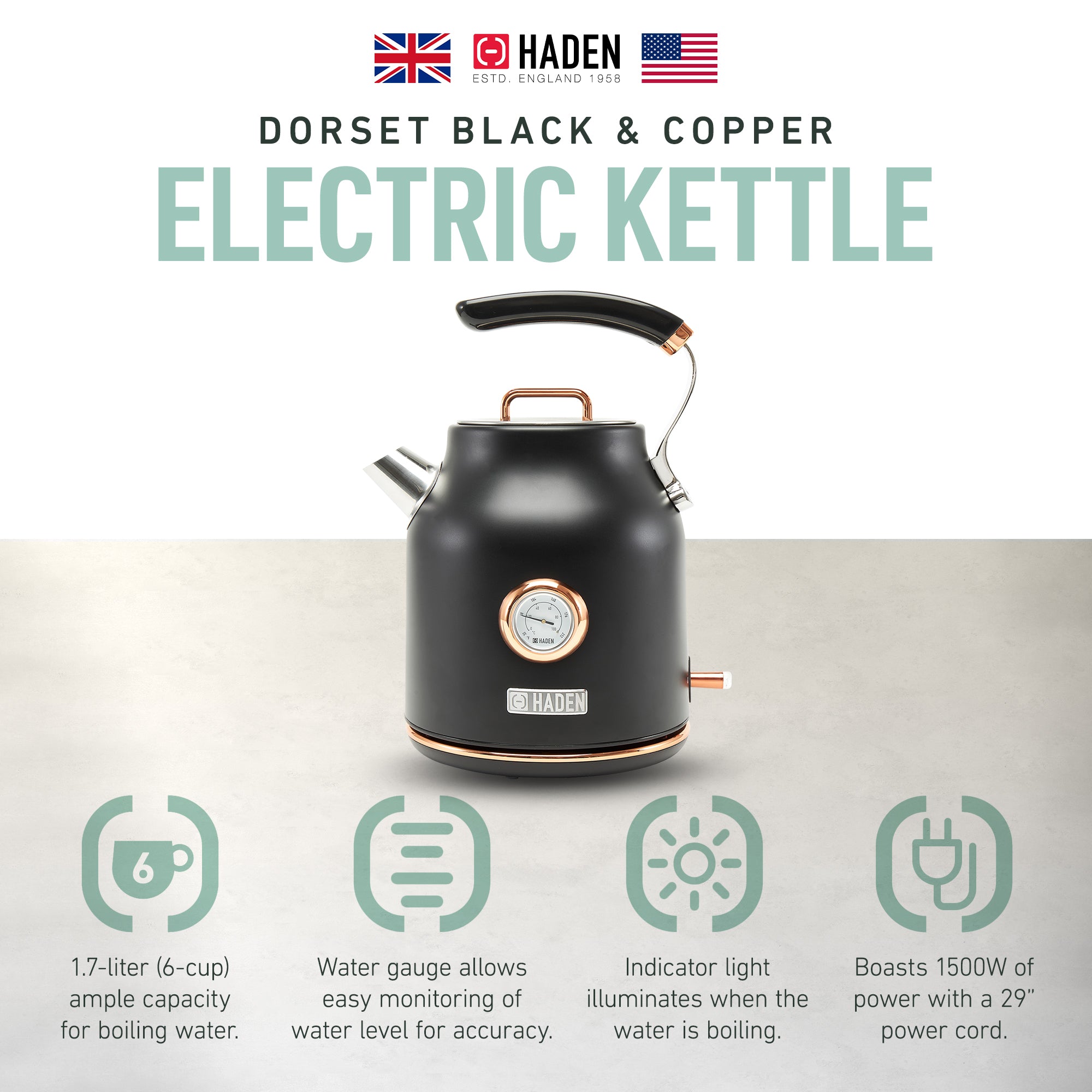 Dorset 1.7L Stainless Steel Electric Kettle w/ Auto Shut Off, Black/Copper(Used) - VMInnovations