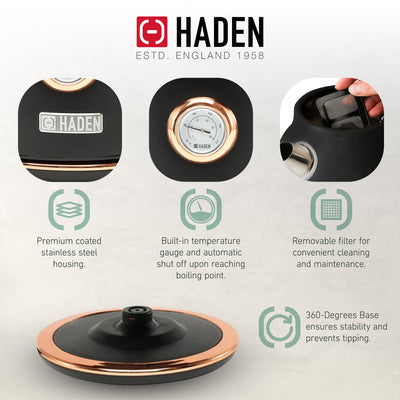 Haden Dorset 1.7L Steel Electric Kettle w/Auto Shut Off, Black/Copper(For Parts) - VMInnovations