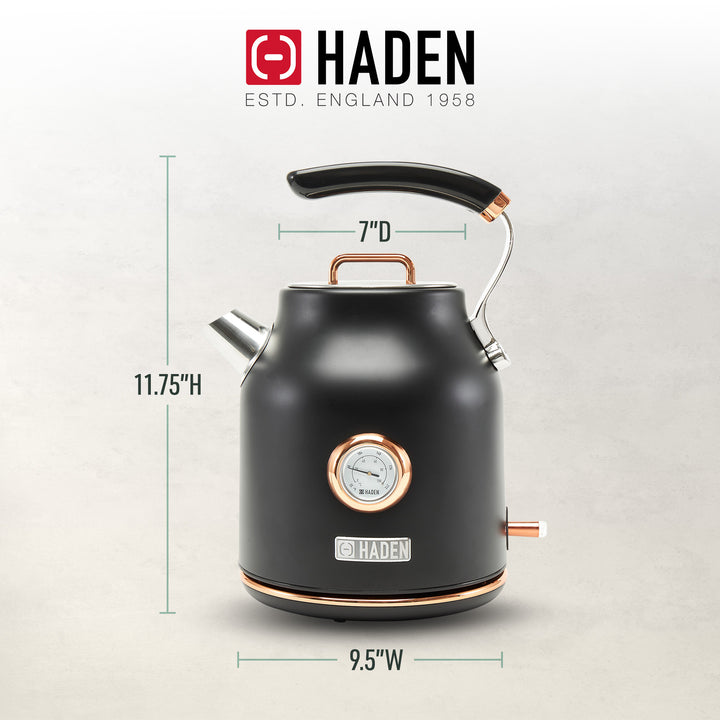 Haden 1.7 Liter Electric Water Kettle w/ 360-Degree Base, Black/Copper(Open Box)