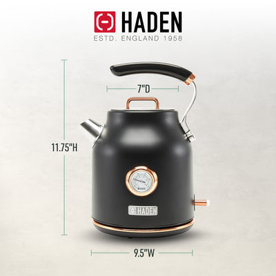 Haden Dorset 1.7 Liter Electric Water Kettle w/ 360-Degree Base, Black & Copper