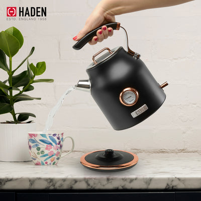 Haden Dorset 1.7 Liter Electric Water Kettle w/ 360-Degree Base, Black & Copper