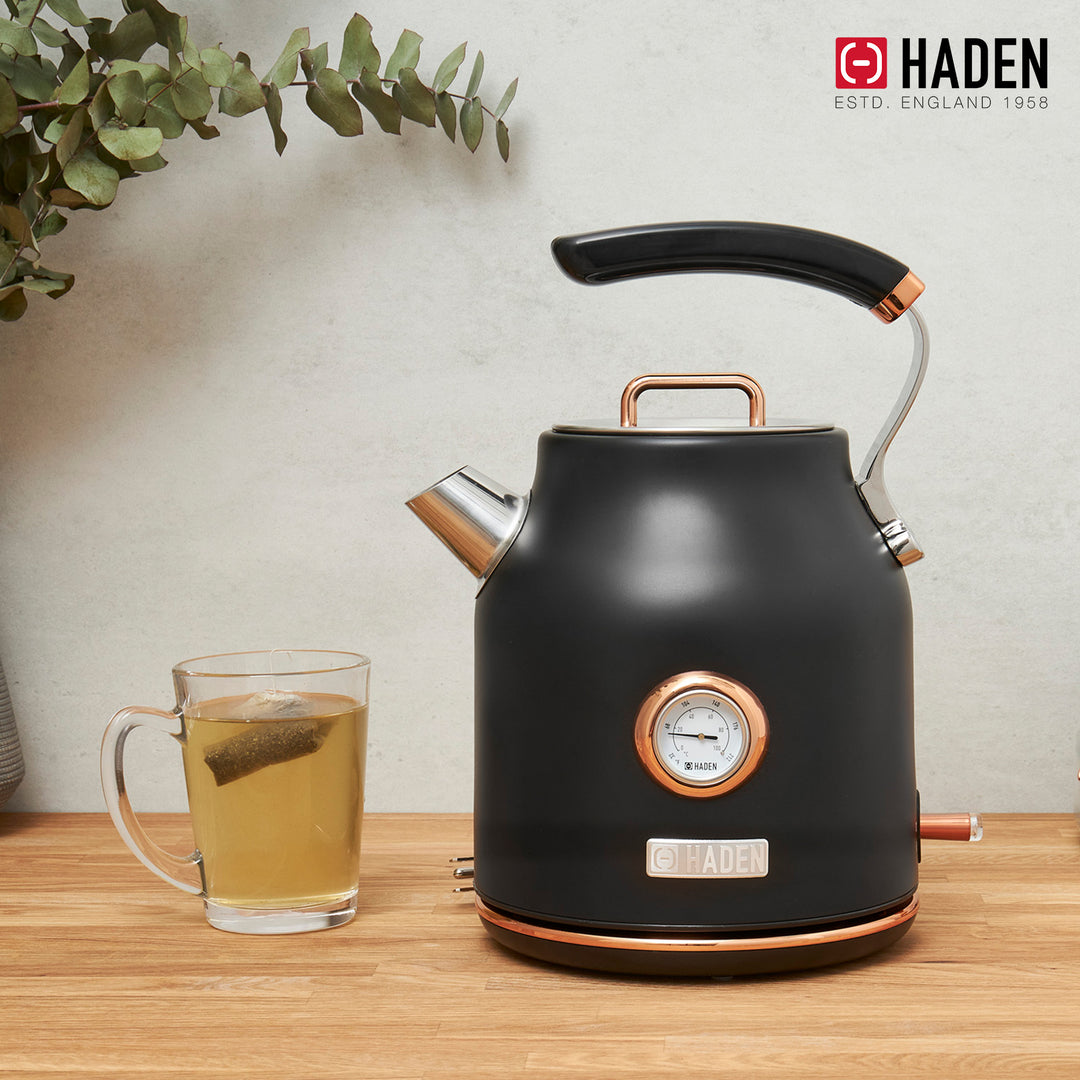 Haden 1.7 Liter Electric Water Kettle w/ 360-Degree Base, Black/Copper(Open Box)