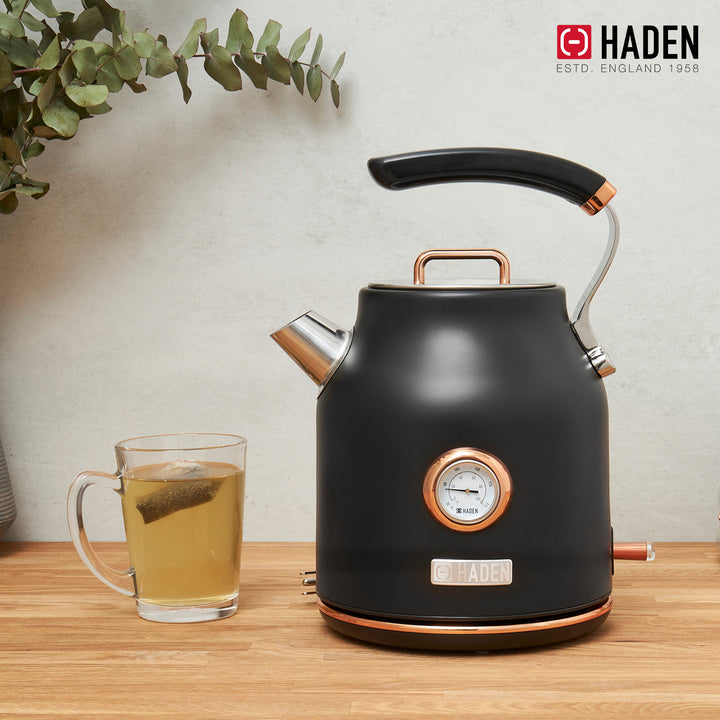 Haden 1.7 Liter Electric Water Kettle w/ 360-Degree Base, Black/Copper(Open Box)