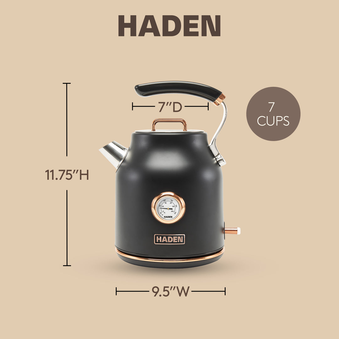 Haden 1.7 Liter Electric Water Kettle w/ 360-Degree Base, Black/Copper(Open Box)
