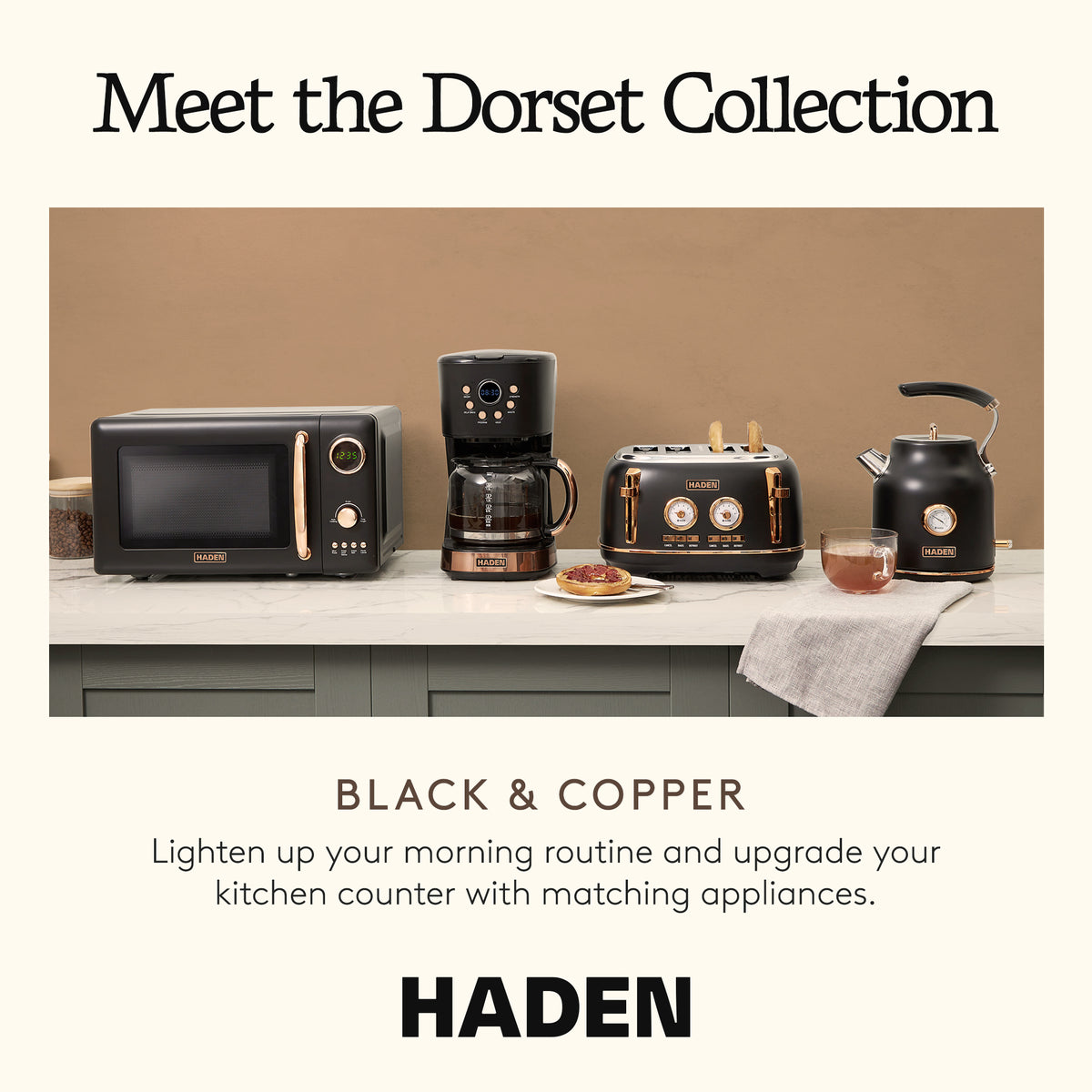Haden 1.7 Liter Electric Water Kettle w/ 360-Degree Base, Black/Copper(Open Box)