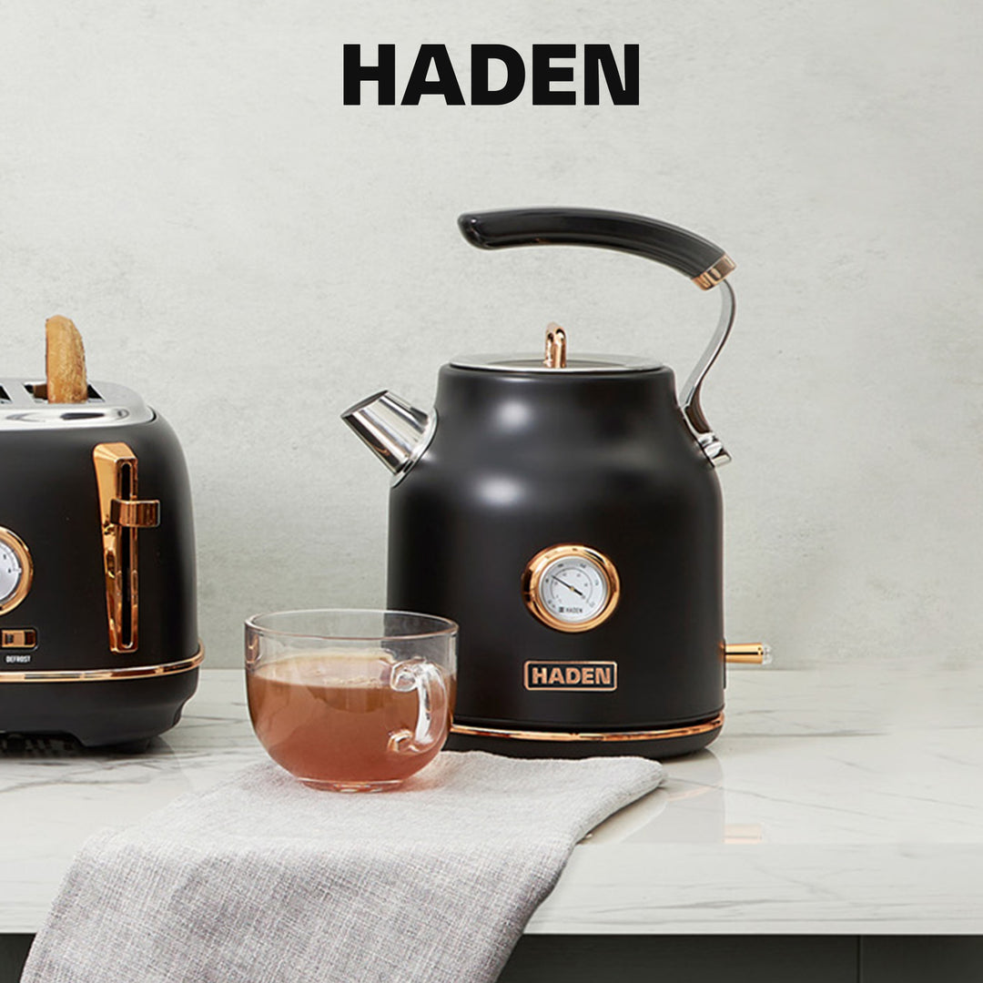 Haden 1.7 Liter Electric Water Kettle w/ 360-Degree Base, Black/Copper(Open Box)