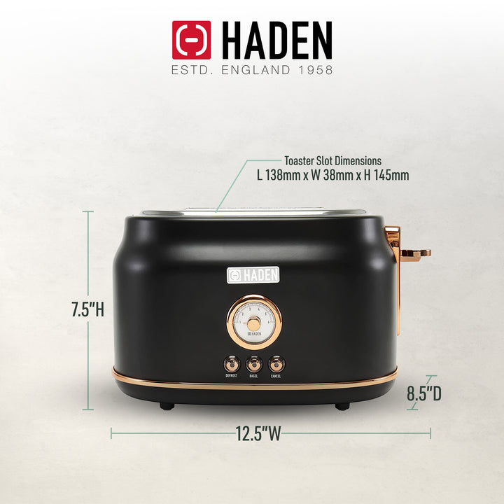 Haden Dorset 2 Slice Wide Slot Stainless Steel Toaster, Black/Copper (Open Box)