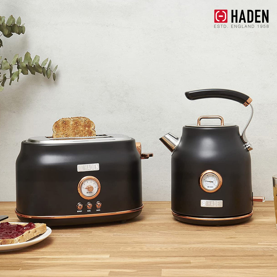 Haden Dorset 2 Slice Wide Slot Stainless Steel Toaster, Black/Copper (Open Box)