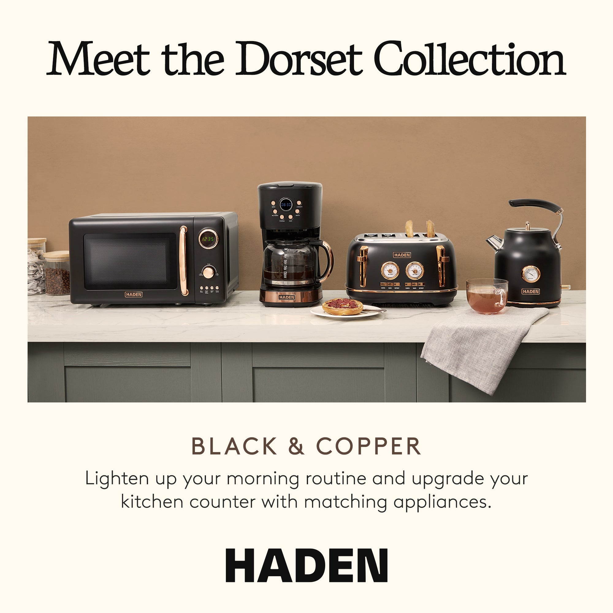 Haden Dorset 2 Slice Wide Slot Stainless Steel Toaster, Black & Copper - VMInnovations