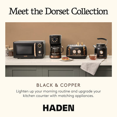 Haden Dorset 2 Slice Wide Slot Stainless Steel Toaster, Black & Copper - VMInnovations