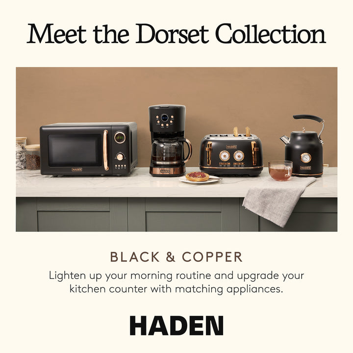 Haden Dorset 2 Slice Wide Slot Stainless Steel Toaster, Black & Copper