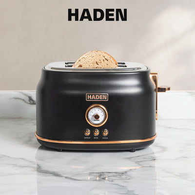 Haden Dorset 2 Slice Wide Slot Stainless Steel Toaster, Black & Copper - VMInnovations