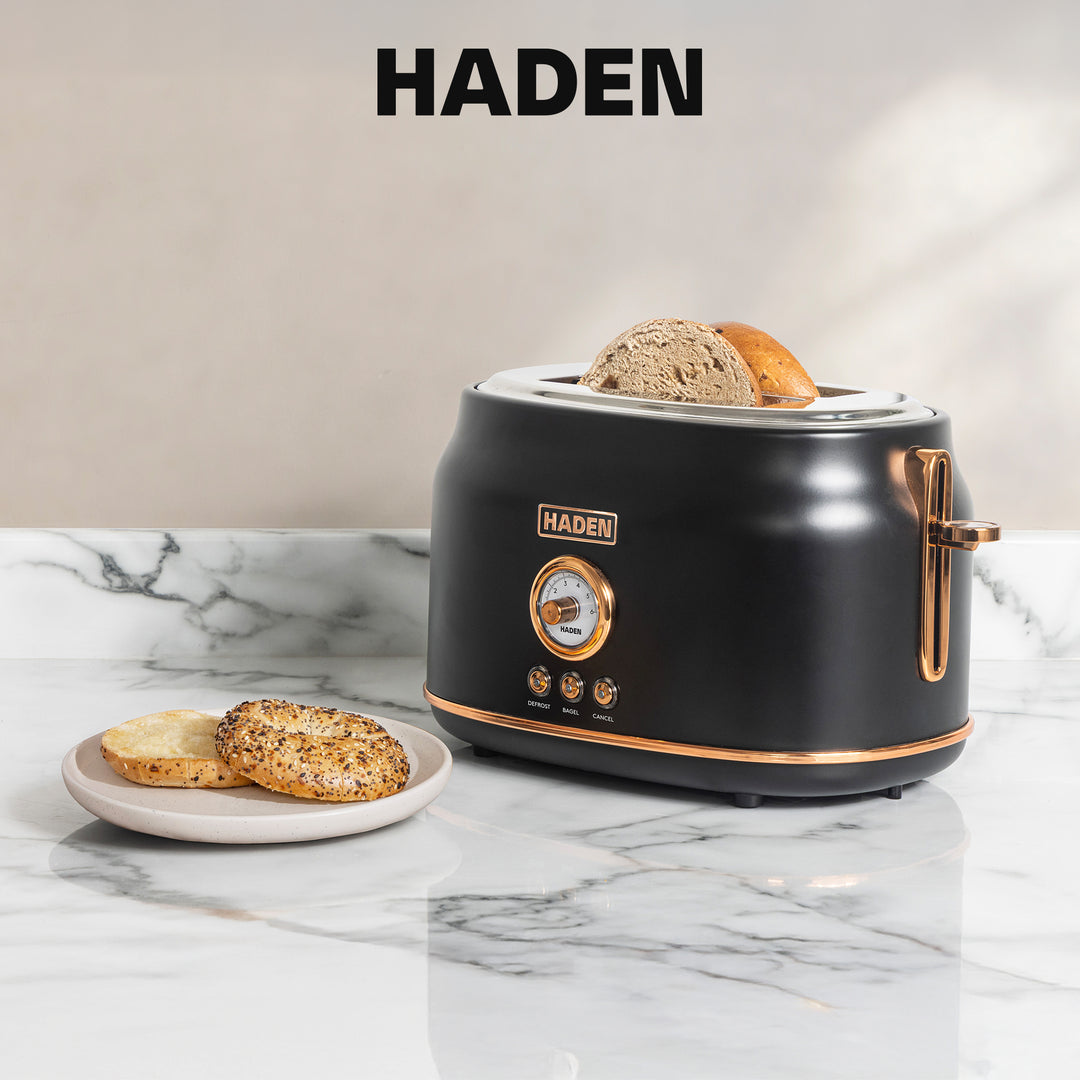 Haden Dorset 2 Slice Wide Slot Stainless Steel Toaster, Black & Copper