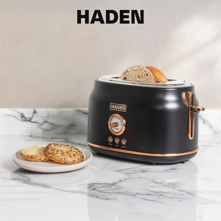 Haden Dorset 2 Slice Wide Slot Stainless Steel Toaster, Black & Copper