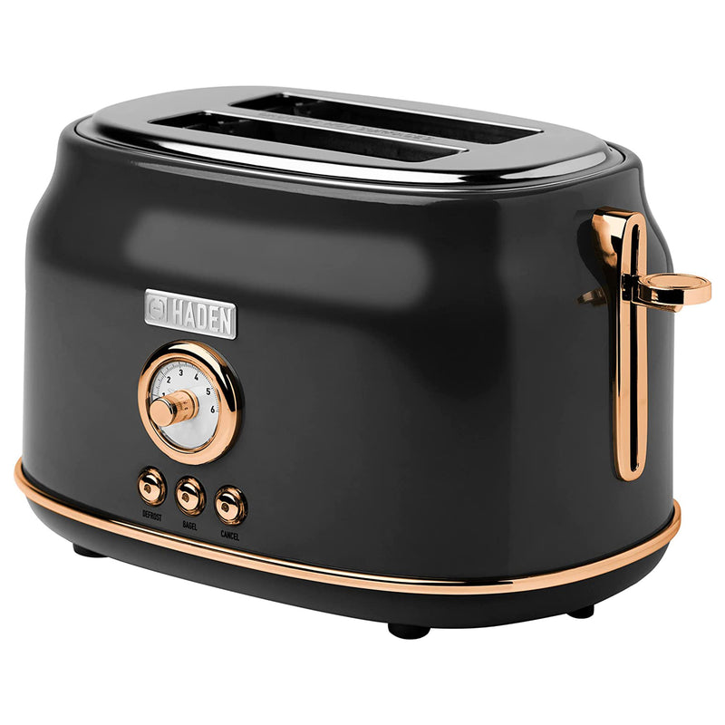 Haden Dorset 2 Slice Wide Slot Stainless Steel Toaster, Black/Copper (Open Box)