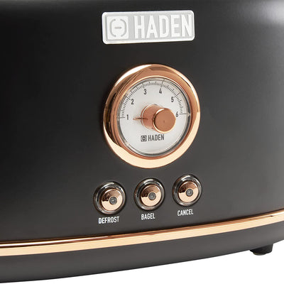 Haden Dorset 2 Slice Wide Slot Stainless Steel Countertop Toaster, Black/Copper