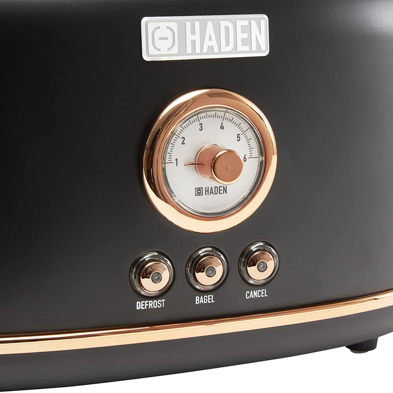 Haden Dorset 2 Slice Wide Slot Stainless Steel Countertop Toaster, Black/Copper